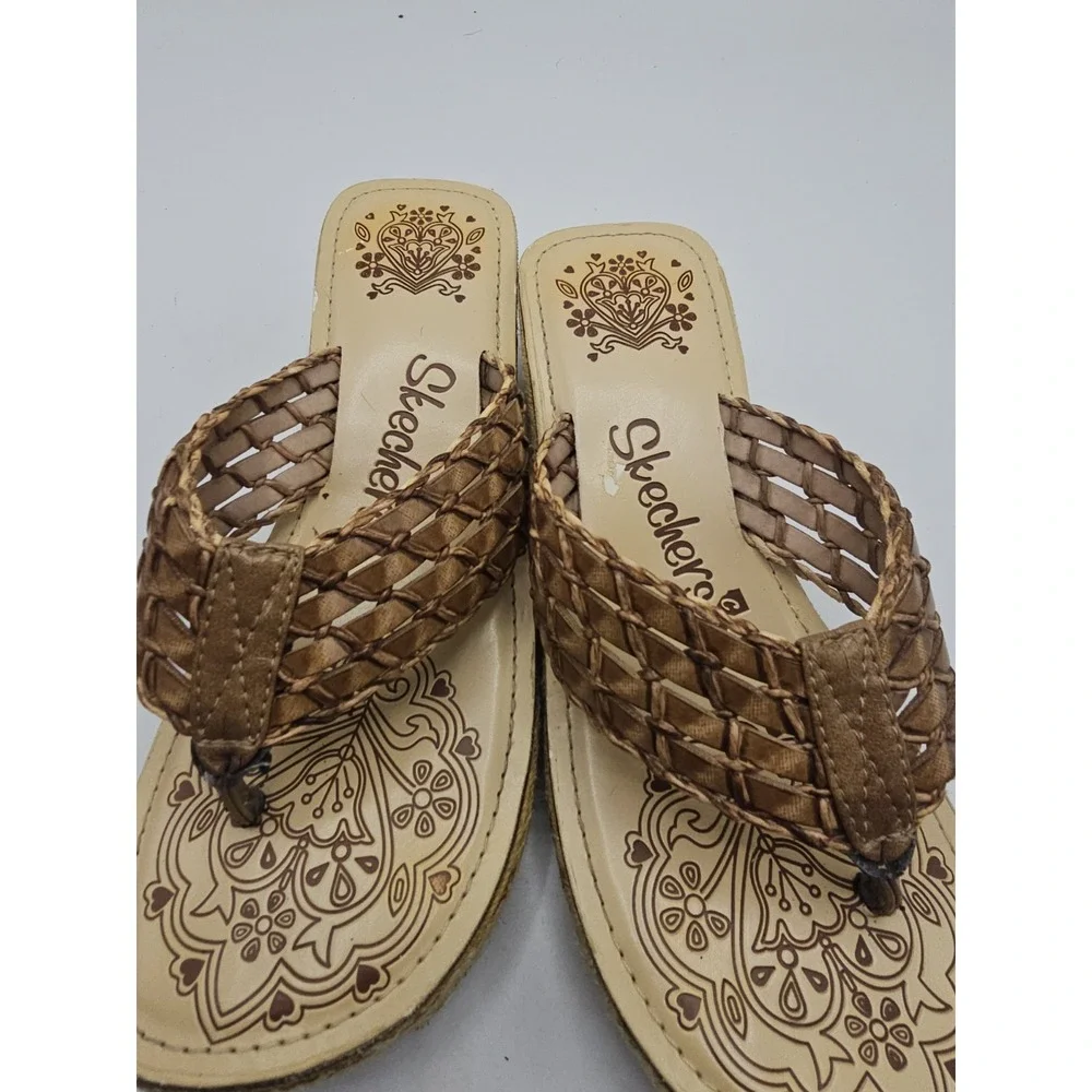 Vintage Skechers Cali Chunky Espadrille Woven Thong Wedge Sandals‎ Size 6.5 Y2K